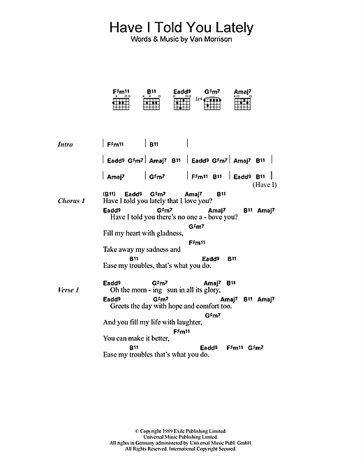 Van Morrison Have I Told You Lately Sheet Music Notes Chords Download Rock Notes Lyrics Chords Pdf Print 44515