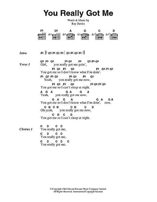 The Kinks You Really Got Me Sheet Music Notes Chords Download