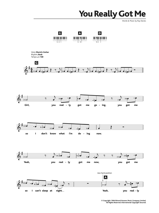 Preview The Kinks You Really Got Me Rock sheet music, notes and chords for Keyboard, SKU: 44750 sheet music, piano notes, chords, guitar tabs, score, transpose, transcribe, how to play, guide, download, learn, tutorial, progression, song, artist, awards, billboard, mtv, vh1, tour, single, album, release