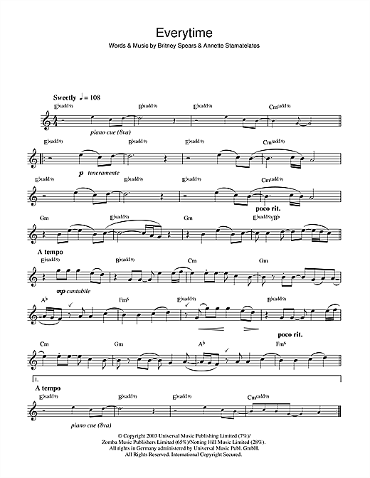 Learn Britney Spears Everytime sheet music notes, chords. 