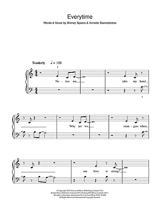 Britney Spears Everytime Sheet Music Download Pdf Score 44795