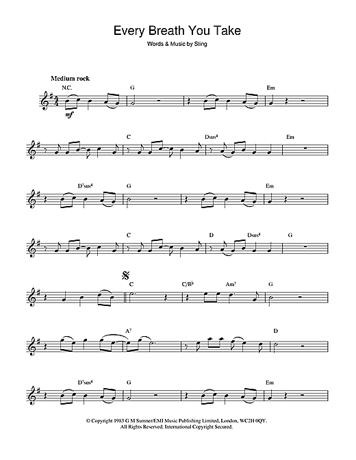 The Police Every Breath You Take Lyrics Spanish The Police Every Breath You Take Sheet Music Notes Chords Download Rock Notes Flute Pdf Print 44798