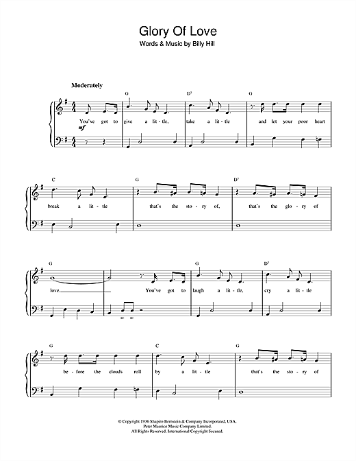 Preview Bette Midler The Glory Of Love Pop sheet music, notes and chords for Piano, SKU: 44929 sheet music, piano notes, chords, guitar tabs, score, transpose, transcribe, how to play, guide, download, learn, tutorial, progression, song, artist, awards, billboard, mtv, vh1, tour, single, album, release