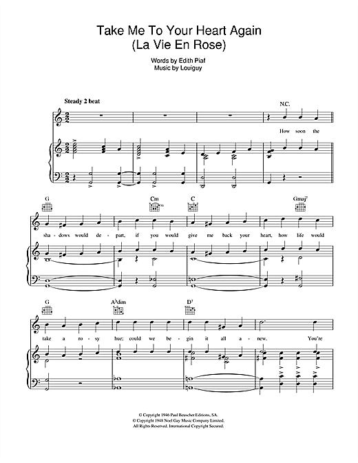 Edith Piaf Take Me To Your Heart Again La Vie En Rose Sheet Music Download Pdf Score 44930