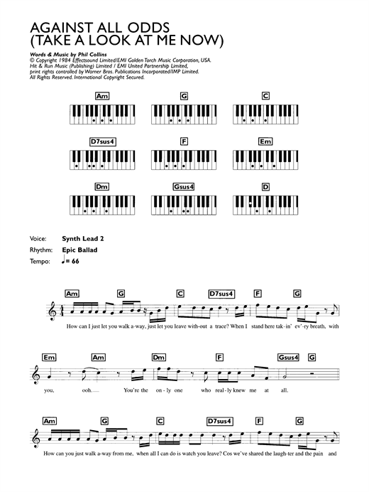Phil Collins Against All Odds Take A Look At Me Now Sheet Music Notes Chords Download Pop Notes Keyboard Pdf Print 44934