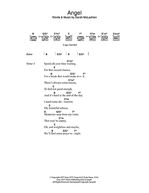 Sarah Mclachlan Angel Sheet Music Notes Chords Download Pop