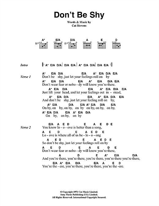 Cat Stevens Don T Be Shy Sheet Music Download Pdf Score 44971