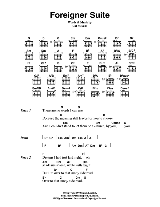 Cat Stevens Foreigner Suite Sheet Music Notes Chords Download