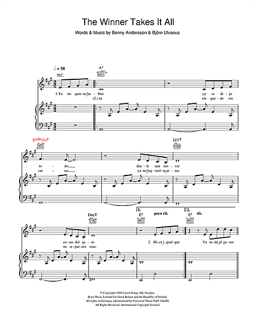 Get The Winner Takes It All Piano Sheet Pdf Pictures