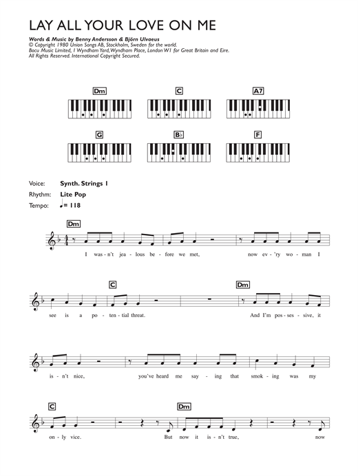 Abba Lay All Your Love On Me Sheet Music Notes Chords Download