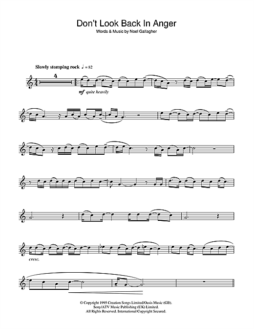 Oasis Don T Look Back In Anger Sheet Music Notes Chords Download Rock Notes Flute Pdf Print