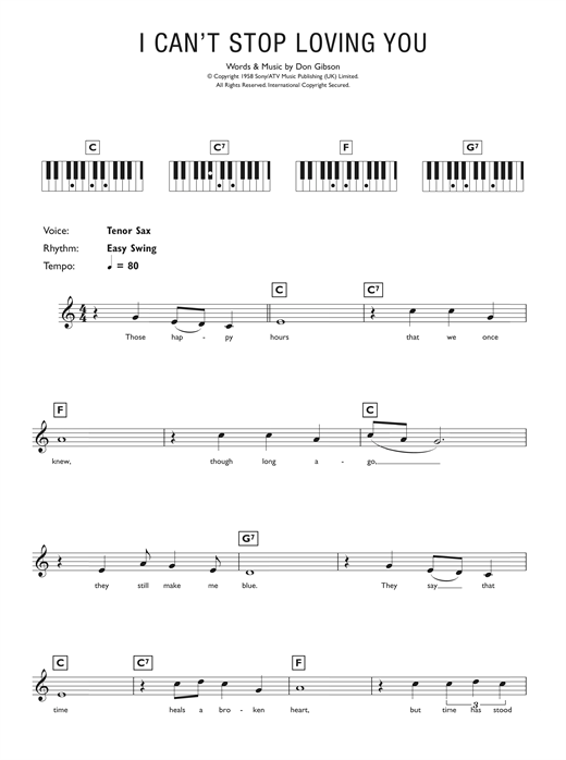Learn Don Gibson I Can't Stop Loving You sheet music notes, chords. 