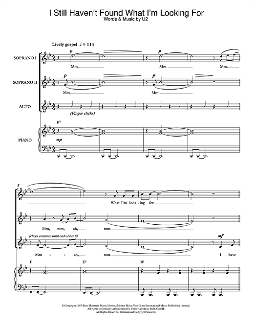 U2 I Still Haven T Found What I M Looking For Arr Jeremy Birchall Sheet Music Download Pdf Score