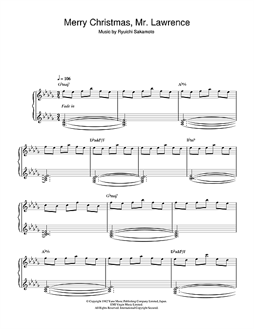 Ryuichi Sakamoto Merry Christmas Mr Lawrence Sheet Music Notes Chords Download Pop Notes Piano Pdf Print 47730