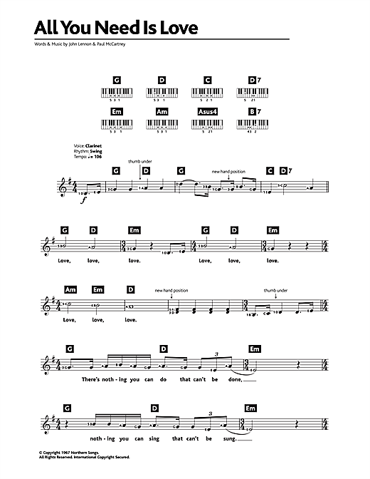 The Beatles All You Need Is Love Sheet Music Notes Chords Download Pop Notes Keyboard Pdf Print