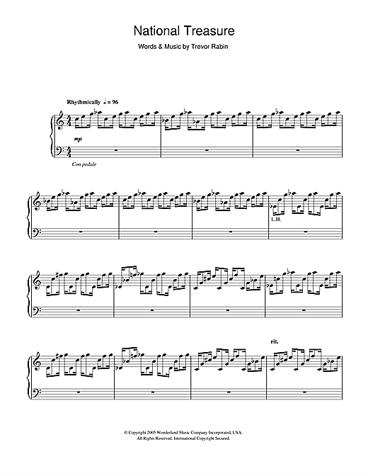 Preview Trevor Rabin National Treasure (National Treasure Suite/Ben/Treasure) Film and TV sheet music, notes and chords for Piano, SKU: 47902 sheet music, piano notes, chords, guitar tabs, score, transpose, transcribe, how to play, guide, download, learn, tutorial, progression, song, artist, awards, billboard, mtv, vh1, tour, single, album, release
