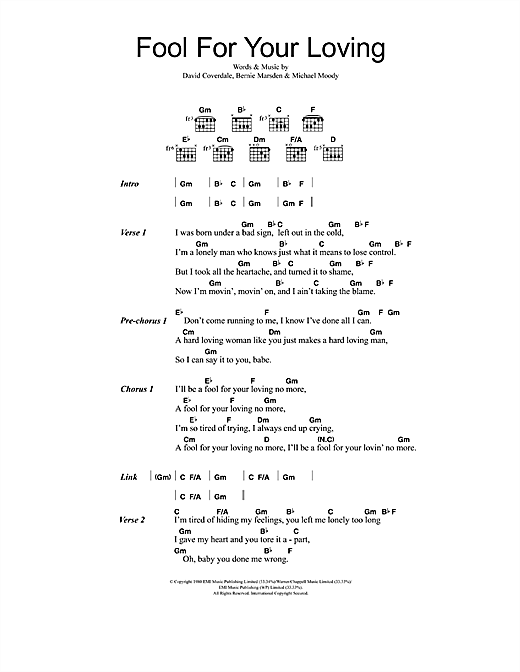 Whitesnake Fool For Your Loving Sheet Music Notes, Chords.