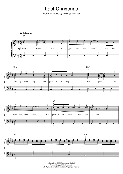 Wham Last Christmas Sheet Music Notes Chords Download Pop Notes Beginner Piano Pdf Print 48472