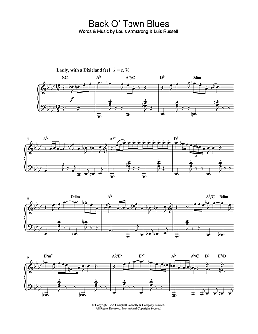 Louis Armstrong Back O&#39; Town Blues Sheet Music Notes, Chords | Download Jazz Notes, Piano PDF ...