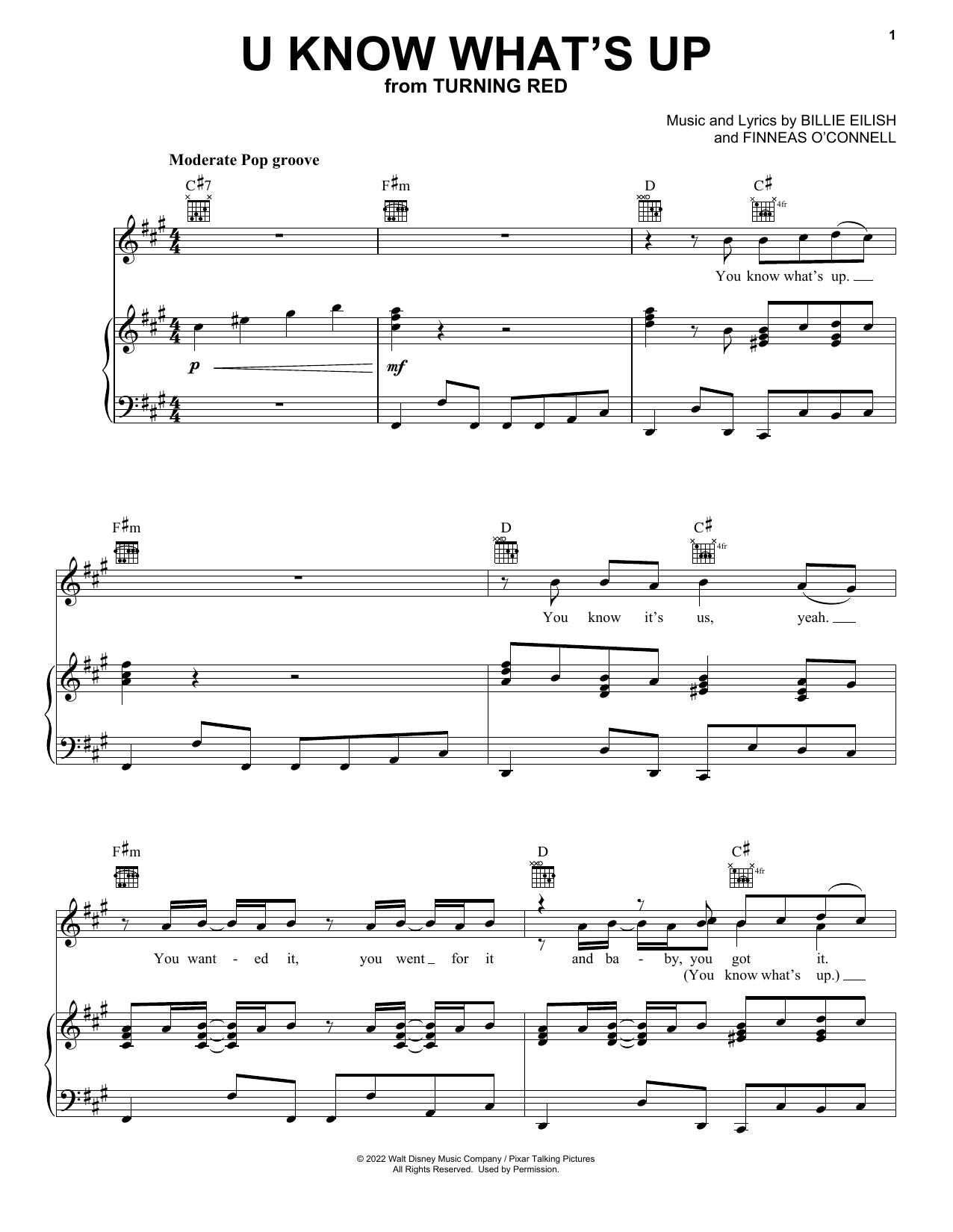 4*TOWN U Know What's Up (from Turning Red) Sheet Music Notes & Chords for Piano, Vocal & Guitar Chords (Right-Hand Melody) - Download or Print PDF