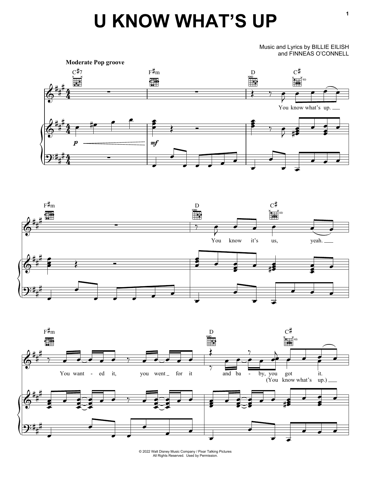Preview 4*TOWN U Know What's Up (from Turning Red) Disney sheet music, notes and chords for Piano, Vocal & Guitar Chords (Right-Hand Melody), SKU: 829283 U Know What's Up (from Turning Red) sheet music