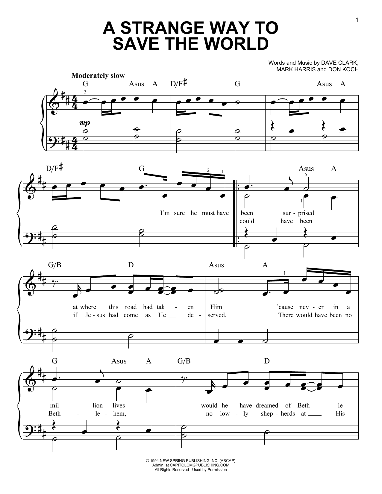 4Him A Strange Way To Save The World Sheet Music Notes & Chords for Piano, Vocal & Guitar (Right-Hand Melody) - Download or Print PDF