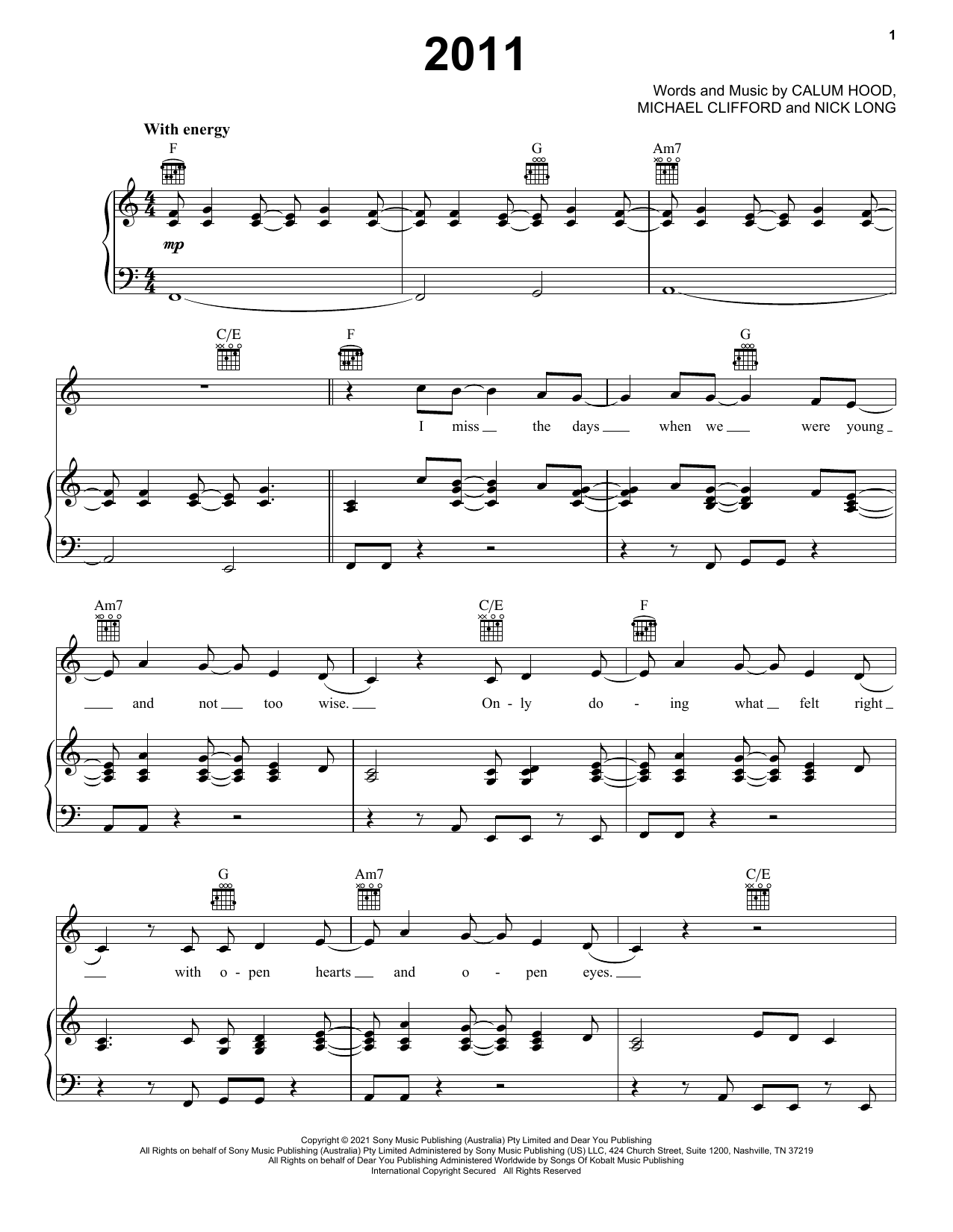 5 Seconds of Summer 2011 Sheet Music Notes & Chords for Piano, Vocal & Guitar Chords (Right-Hand Melody) - Download or Print PDF