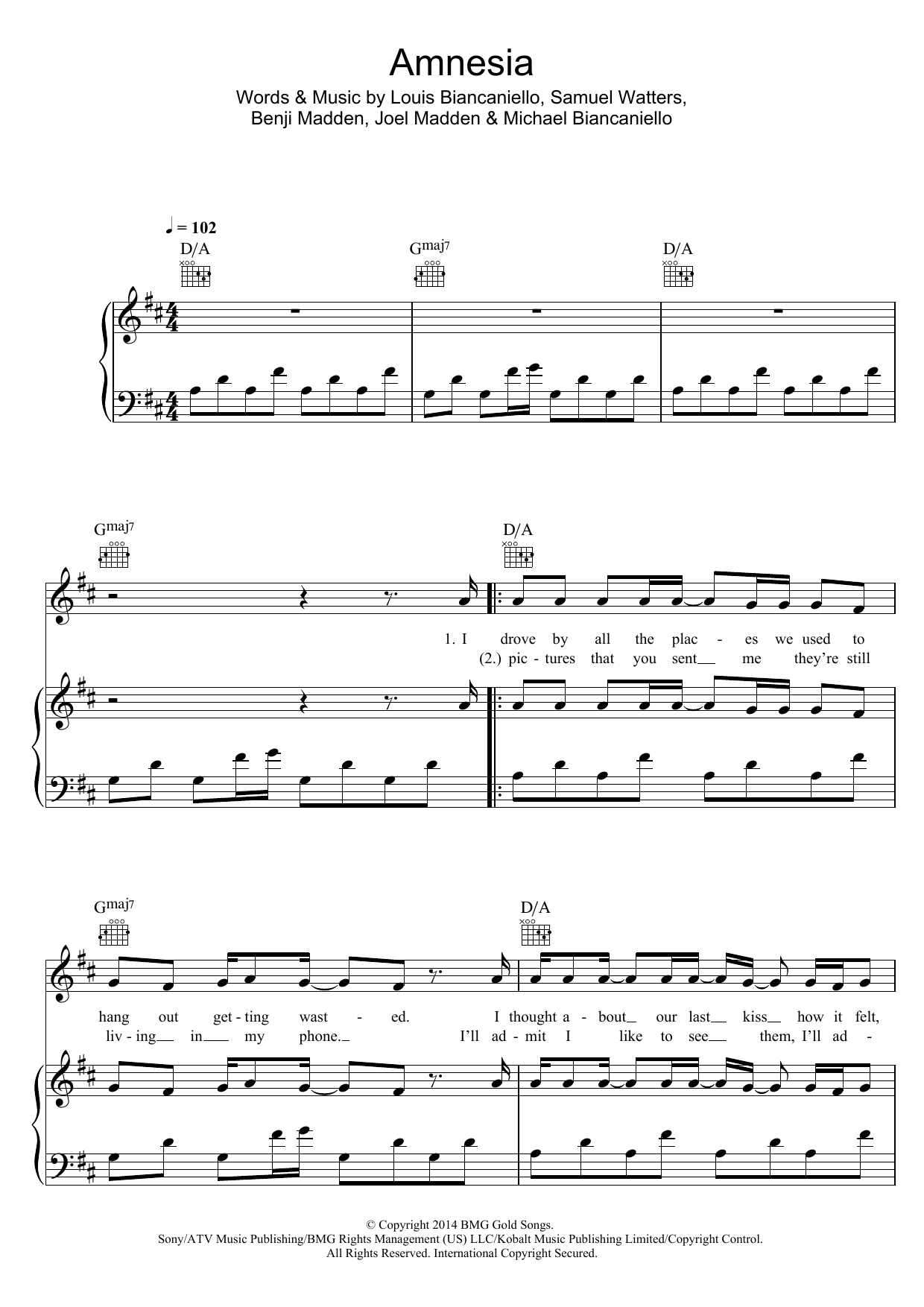 5 Seconds of Summer Amnesia Sheet Music Notes & Chords for Piano, Vocal & Guitar - Download or Print PDF