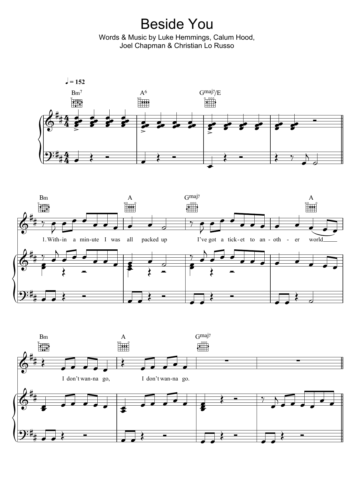 5 Seconds of Summer Beside You Sheet Music Notes & Chords for Piano, Vocal & Guitar (Right-Hand Melody) - Download or Print PDF