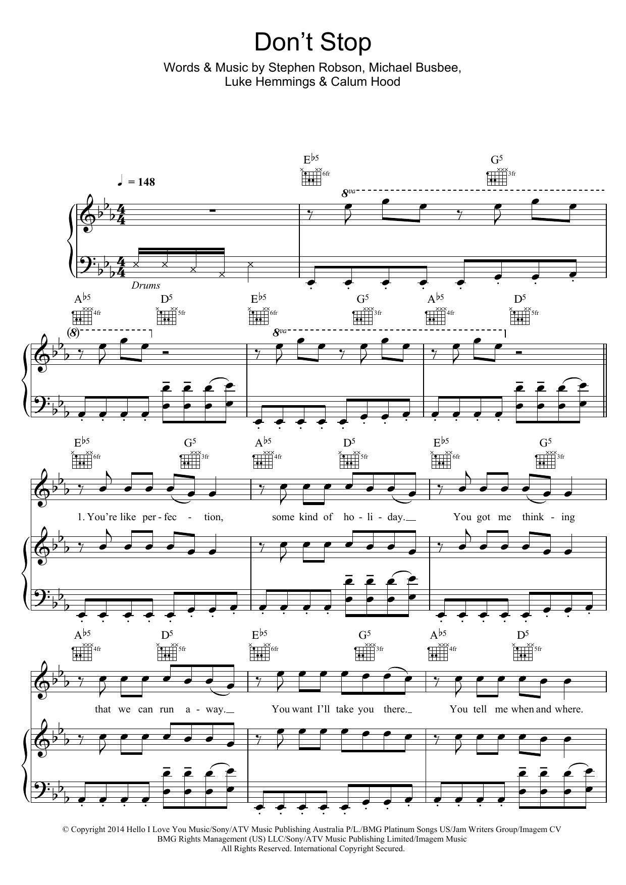 5 Seconds of Summer Don't Stop Sheet Music Notes & Chords for Piano, Vocal & Guitar (Right-Hand Melody) - Download or Print PDF