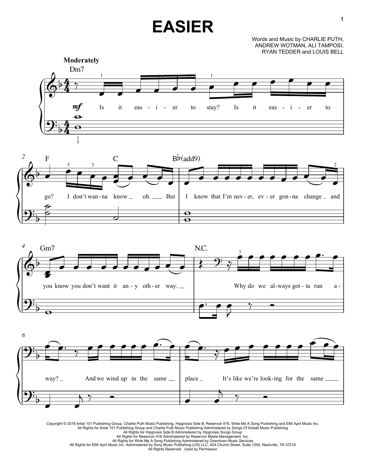 5 Seconds of Summer Easier Sheet Music Notes & Chords for Easy Piano - Download or Print PDF