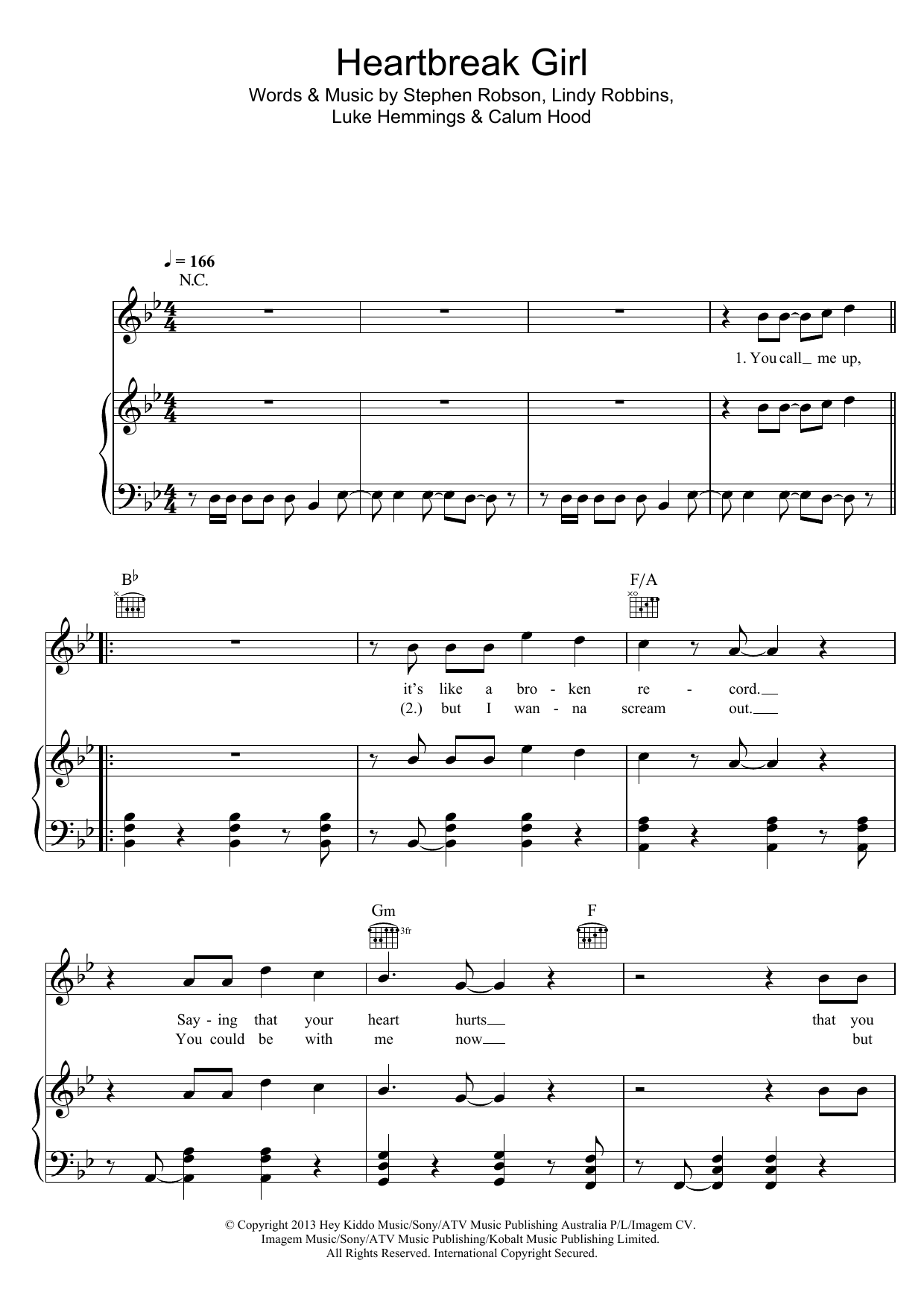 5 Seconds of Summer Heartbreak Girl Sheet Music Notes & Chords for Piano, Vocal & Guitar (Right-Hand Melody) - Download or Print PDF