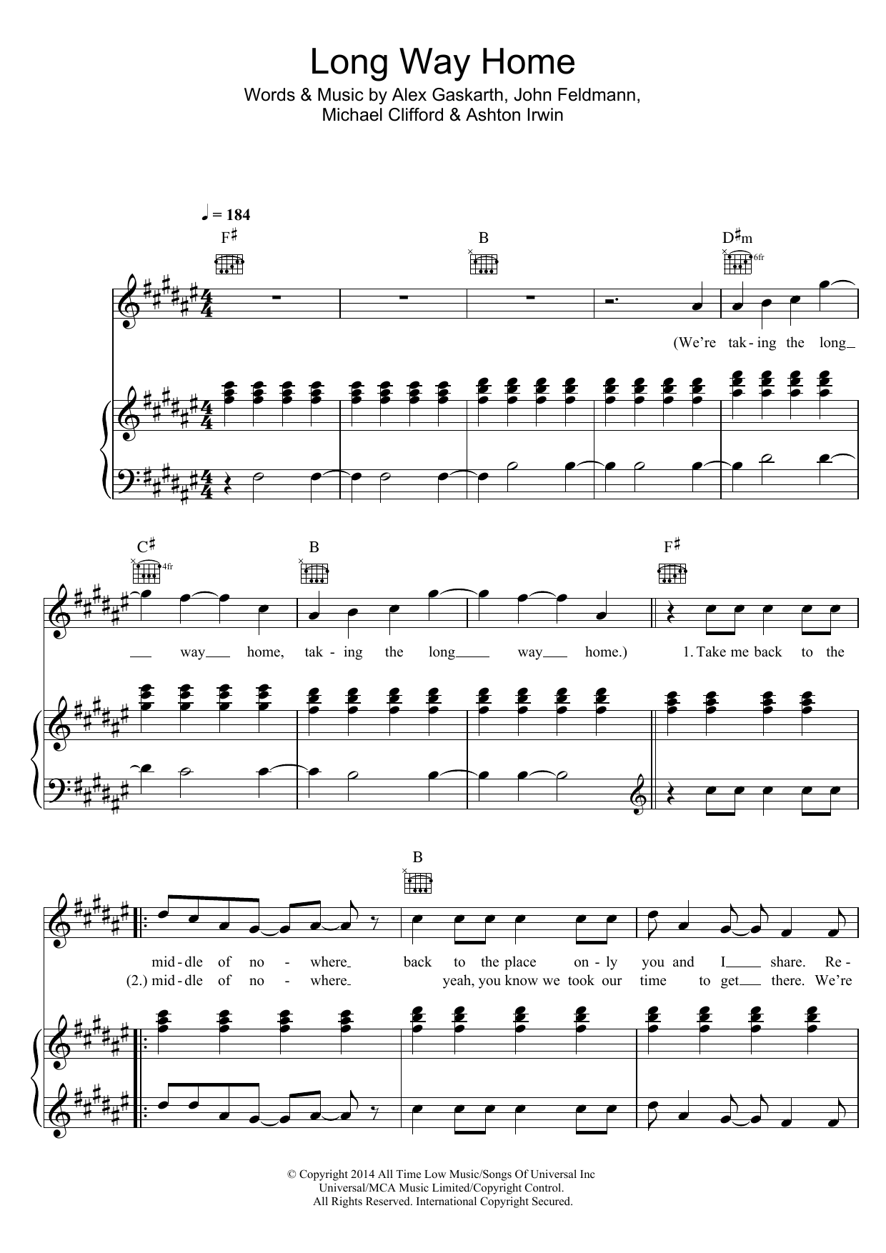 5 Seconds of Summer Long Way Home Sheet Music Notes & Chords for Piano, Vocal & Guitar (Right-Hand Melody) - Download or Print PDF