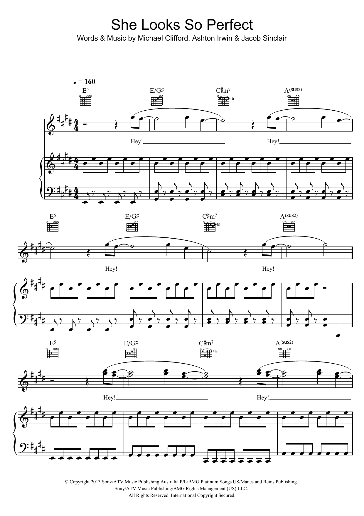 5 Seconds of Summer She Looks So Perfect Sheet Music Notes & Chords for Piano, Vocal & Guitar (Right-Hand Melody) - Download or Print PDF
