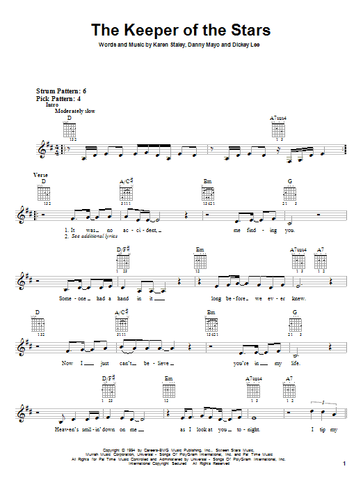 Tracy Byrd The Keeper Of The Stars Sheet Music Notes Chords Download Pop Notes Guitar With Strumming Patterns Pdf Print 50321