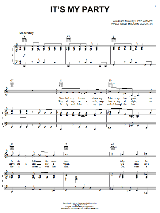 Lesley Gore It'S My Party Sheet Music Notes, Chords | Download Pop.