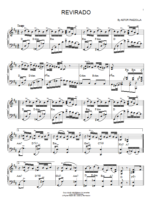 Preview Astor Piazzolla Revirado Jazz sheet music, notes and chords for Piano, SKU: 54128 sheet music, piano notes, chords, guitar tabs, score, transpose, transcribe, how to play, guide, download, learn, tutorial, progression, song, artist, awards, billboard, mtv, vh1, tour, single, album, release