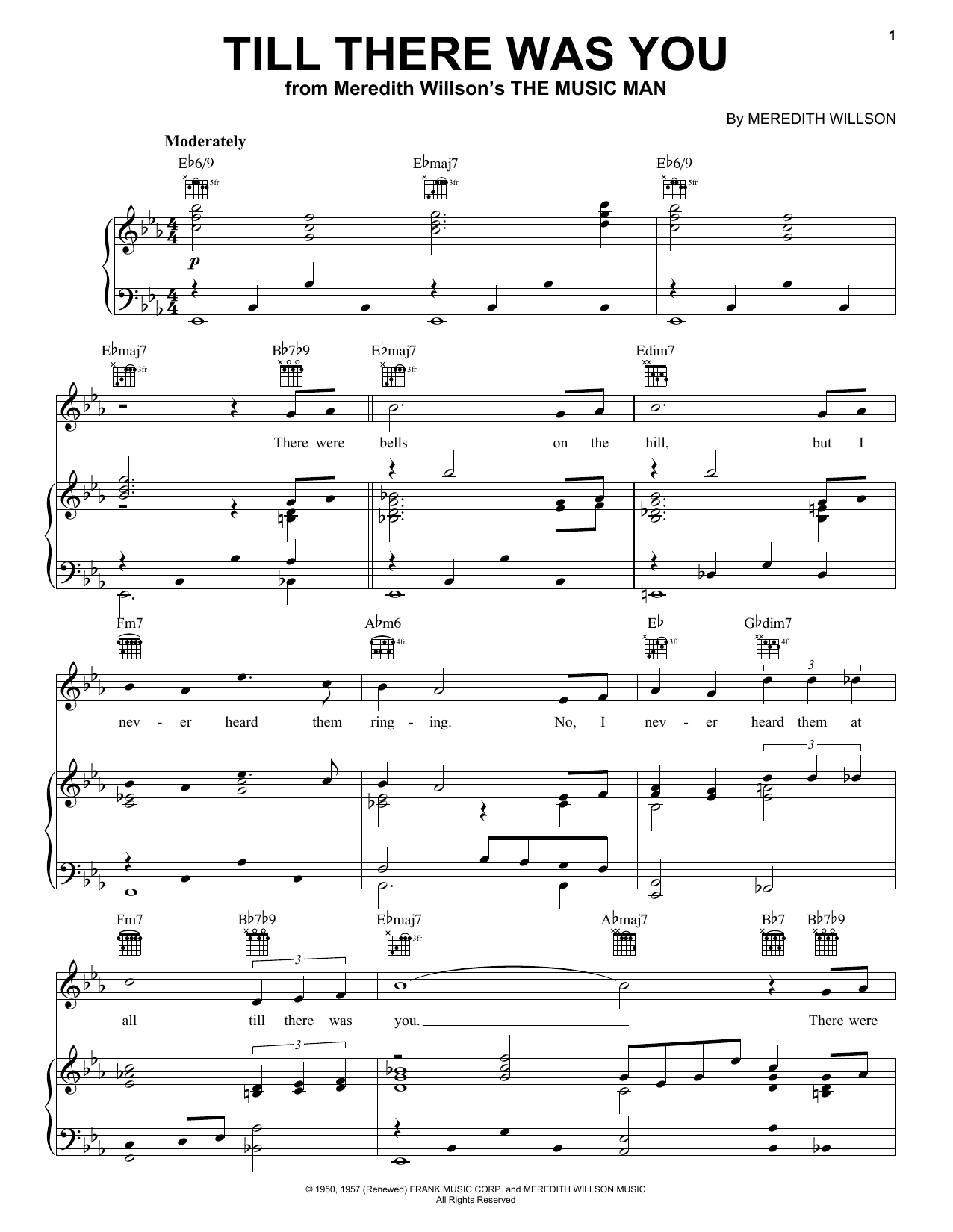 Meredith Willson Till There Was You Sheet Music Notes Chords Download Film And Tv Notes Piano Vocal Guitar Right Hand Melody Pdf Print 55233
