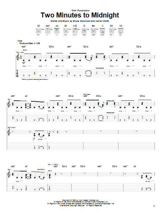 2 Minutes To Midnight Bass Tab Iron Maiden Two Minutes To Midnight Sheet Music Notes Chords
