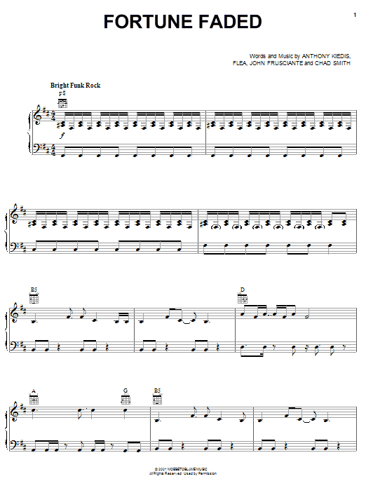 Red Hot Chili Peppers Fortune Faded Sheet Music Notes Chords