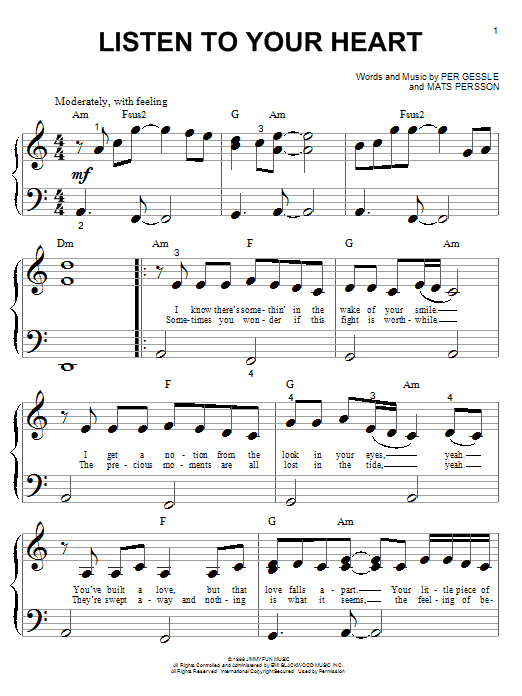D H T Listen To Your Heart Sheet Music Notes Chords Download Pop Notes Piano Big Notes Pdf Print 55993