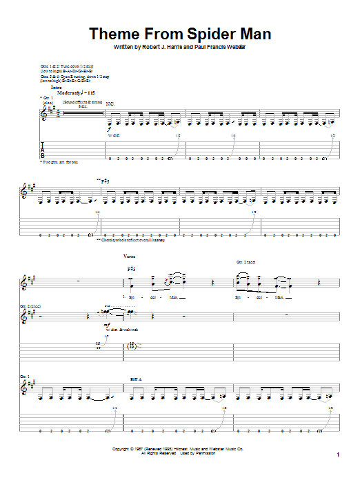 Paul Francis Webster Theme From Spider Man Sheet Music Notes