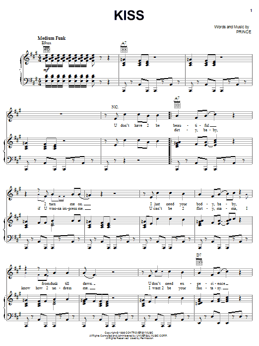 Learn Prince Kiss sheet music notes, chords. 