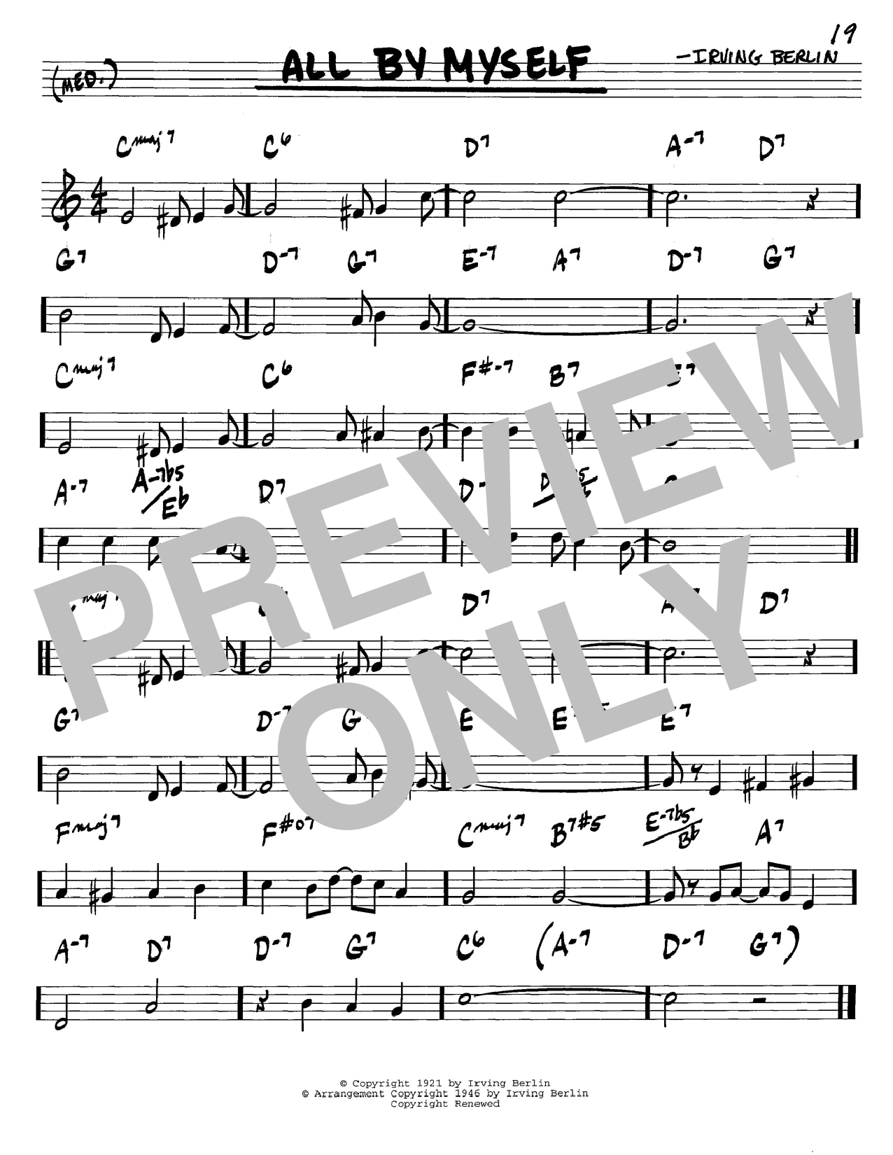 Preview Irving Berlin All By Myself Jazz sheet music, notes and chords for Real Book – Melody & Chords, SKU: 59803 sheet music, piano notes, chords, guitar tabs, score, transpose, transcribe, how to play, guide, download, learn, tutorial, progression, song, artist, awards, billboard, mtv, vh1, tour, single, album, release