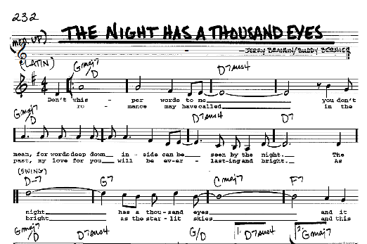 Buddy Bernier The Night Has A Thousand Eyes Sheet Music Notes Chords Download Jazz Notes Real Book Melody Lyrics Chords C Instruments Pdf Print