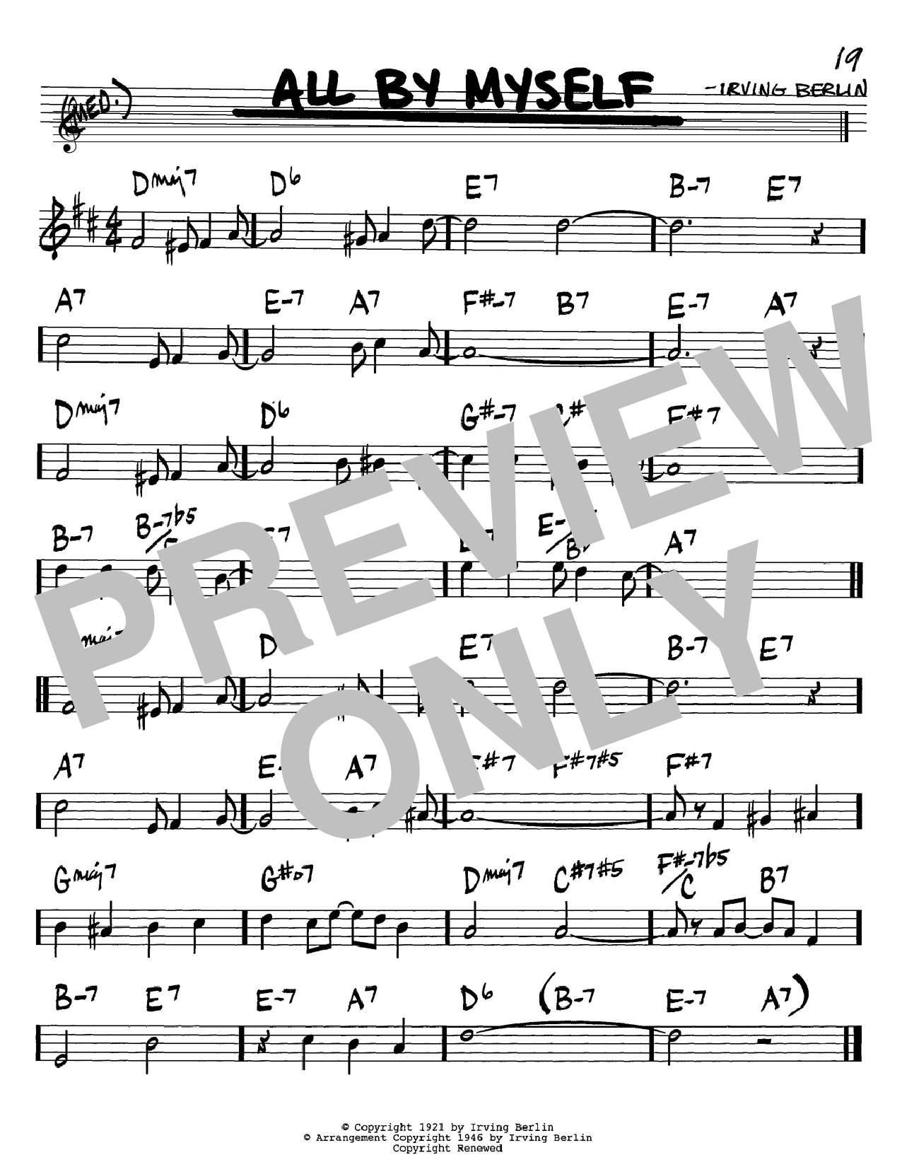 Preview Irving Berlin All By Myself Jazz sheet music, notes and chords for Real Book – Melody & Chords, SKU: 61443 sheet music, piano notes, chords, guitar tabs, score, transpose, transcribe, how to play, guide, download, learn, tutorial, progression, song, artist, awards, billboard, mtv, vh1, tour, single, album, release