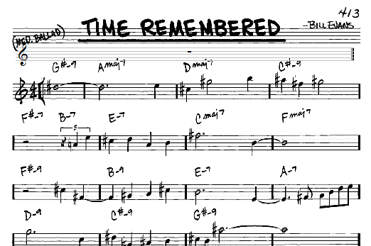 Preview Bill Evans Time Remembered Jazz sheet music, notes and chords for Real Book - Melody & Chords - Eb Instruments, SKU: 61902 sheet music, piano notes, chords, guitar tabs, score, transpose, transcribe, how to play, guide, download, learn, tutorial, progression, song, artist, awards, billboard, mtv, vh1, tour, single, album, release