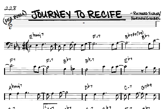 Preview Norman Gimbel Journey To Recife Jazz sheet music, notes and chords for Real Book - Melody & Chords - Bass Clef Instruments, SKU: 62145 sheet music, piano notes, chords, guitar tabs, score, transpose, transcribe, how to play, guide, download, learn, tutorial, progression, song, artist, awards, billboard, mtv, vh1, tour, single, album, release