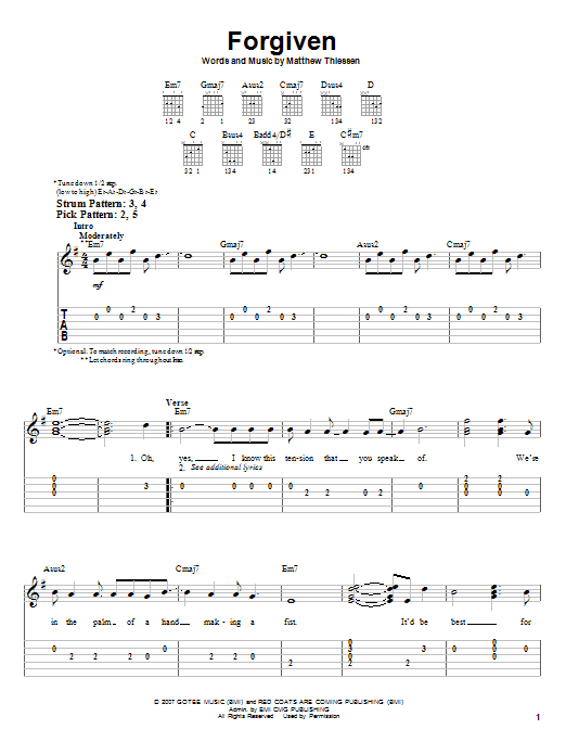 Relient K Forgiven Sheet Music Notes Chords Download Pop Notes Easy Guitar Tab Pdf Print 63663