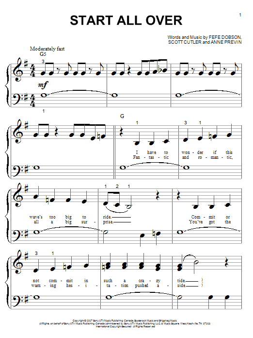 Preview Hannah Montana Start All Over Pop sheet music, notes and chords for Big Note Piano, SKU: 63931 sheet music, piano notes, chords, guitar tabs, score, transpose, transcribe, how to play, guide, download, learn, tutorial, progression, song, artist, awards, billboard, mtv, vh1, tour, single, album, release